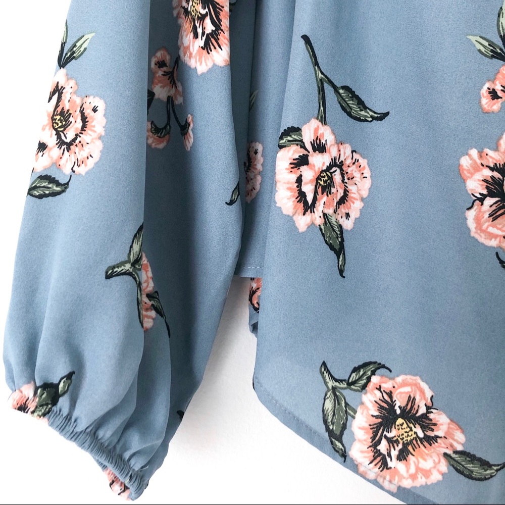 Blue Floral Sheer Blouse - Picture 3 of 3